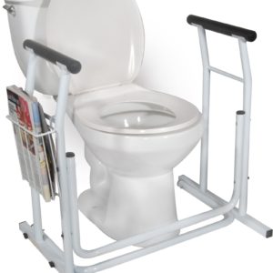 FREE-STANDING TOILET SAFETY RAIL W MAG RACK