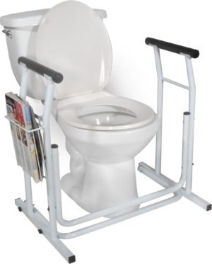 FREE-STANDING TOILET SAFETY RAIL W MAG RACK
