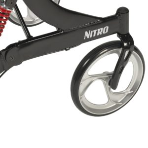 CLOSE UP OF WHEELS ON THE DRIVE NITRO HD ROLLATOR - BARIATRIC