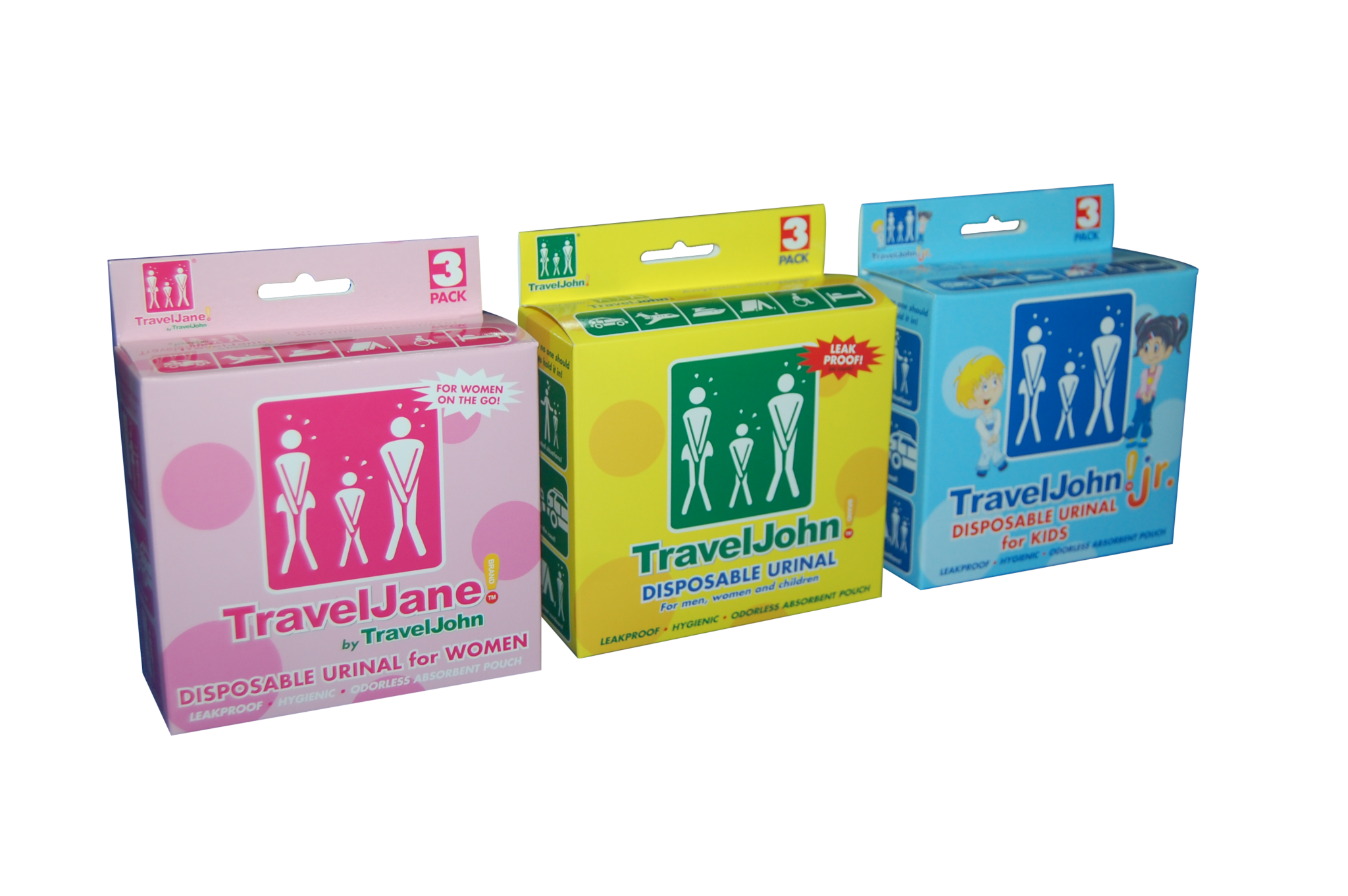 3 x TravelJane Pink Disposable Urinal TravelJohn Camping Toilet Festival Loo 