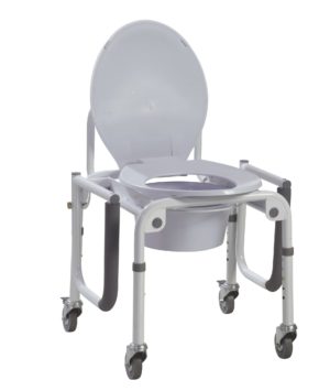 STEEL DROP-ARM COMMODE WITH WHEELS