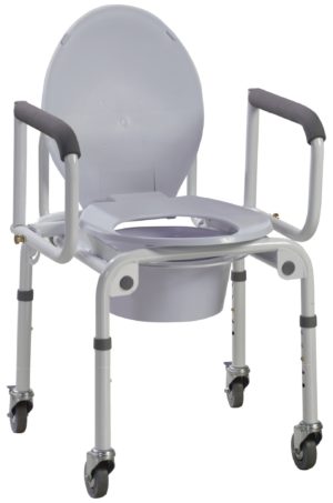 STEEL DROP-ARM COMMODE WITH WHEELS