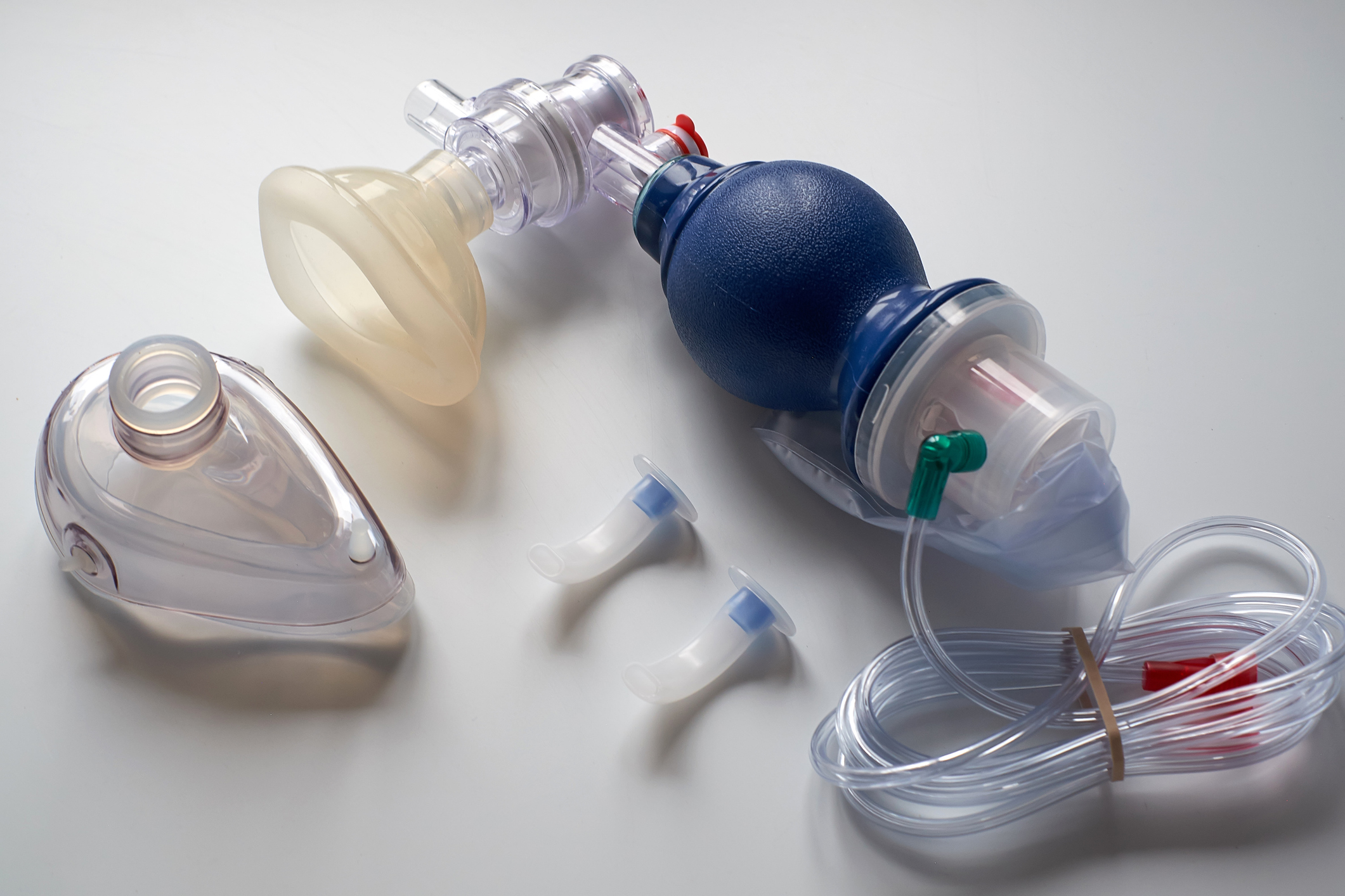 Close-up of an Ambu Bag with an Oxygen Mask and Medical Airways in a Table — Hutchinson, MN — Corner Home Medical